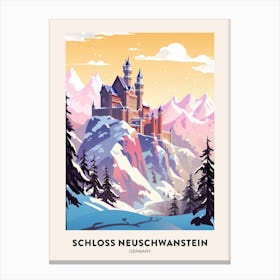 Vintage Winter Travel Poster Schloss Neuschwanstein Germany 4 Canvas Print