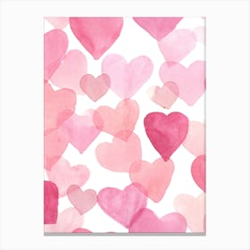 Pink Watercolor Hearts Canvas Print