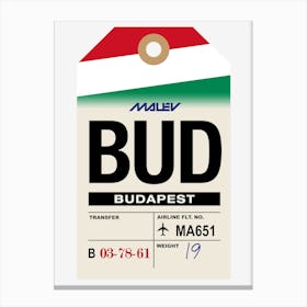 Budapest (BUD) Hungary Vintage Airline Luggage Tag Canvas Print