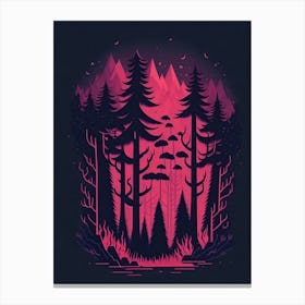 A Fantasy Forest At Night In Red Theme 28 Canvas Print