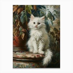 White Cat Rococo Inspired Painting 2 Canvas Print