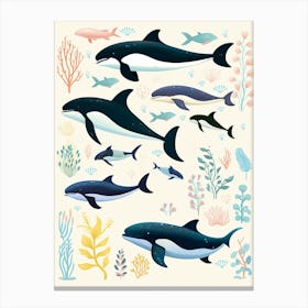 Group Of Whales Illustration  Canvas Print