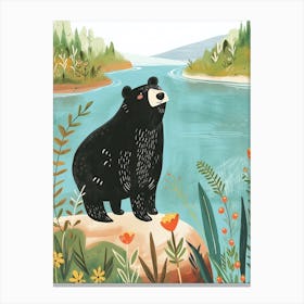 Sloth Bear Standing On A Riverbank Storybook Illustration 2 Canvas Print
