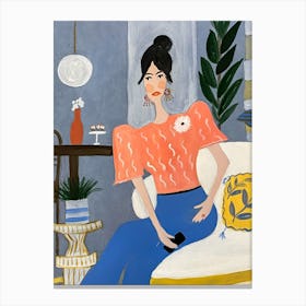 Woman Sitting On A Couch Canvas Print