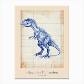 Allosaurus Dinosaur Blue Print Style 4 Poster Canvas Print