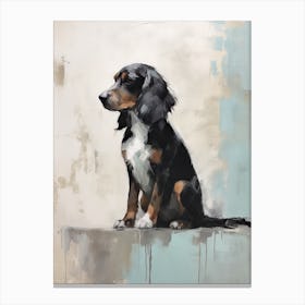 A Black Dog, Painting In Light Teal And Brown 1 Canvas Print