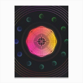 Neon Geometric Glyph in Pink and Yellow Circle Array on Black n.0171 Canvas Print