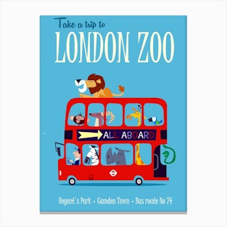 London Zoo Poster Blue & Red Canvas Print