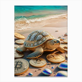 Bitcoin Turtle On The Beach Canvas Print