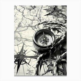 Compass On A Map 4 Canvas Print