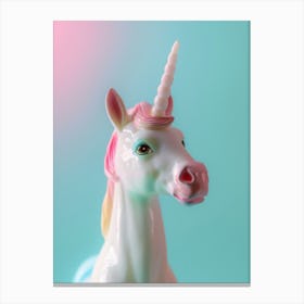 Pastel Blue & Pink Toy Unicorn Portrait Canvas Print