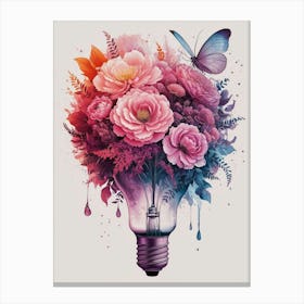 Light Bulb With Flowers Canvas Print