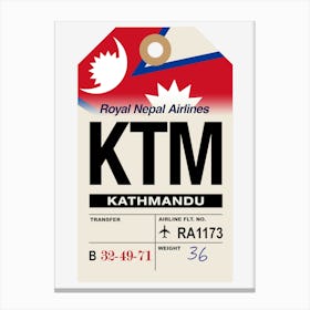 Kathmandu (KTM) Nepal Vintage Airline Luggage Tag Canvas Print