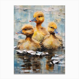 Ducklings Swimming Mixed Media Collage 4 Canvas Print