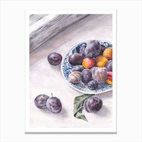 Plums with China Bowl Canvas Print