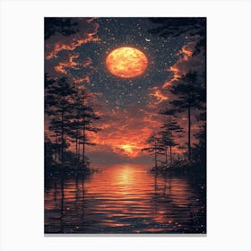 Full Moon Over The Water 1 Canvas Print