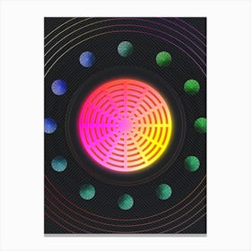 Neon Geometric Glyph in Pink and Yellow Circle Array on Black n.0170 Canvas Print