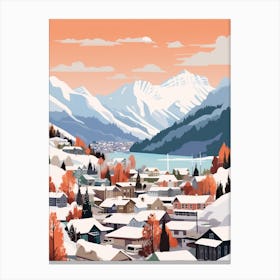 Vintage Winter Travel Illustration Queenstown New Zealand 2 Canvas Print