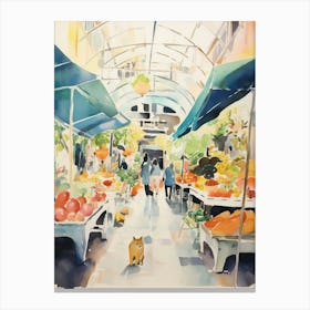 Food Market With Cats In Rome 2 Watercolour Canvas Print