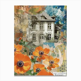 Orange Flowers Scrapbook Collage Cottage 3 Canvas Print