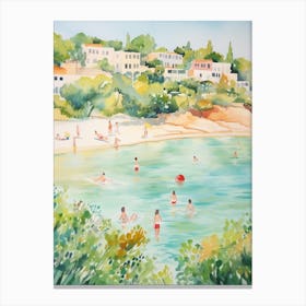 Swimming In Algarve Portugal Watercolour Canvas Print