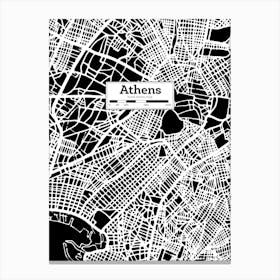 Athens (Greece) City Map — Hand-drawn map, vector black map Canvas Print