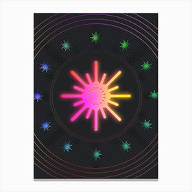 Neon Geometric Glyph in Pink and Yellow Circle Array on Black n.0143 Canvas Print