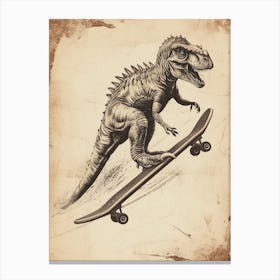 Vintage Dimetrodon Dinosaur On A Skateboard 1 Canvas Print