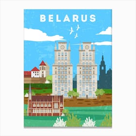 Minsk, Belarus - Retro travel minimalist poster 3 Canvas Print