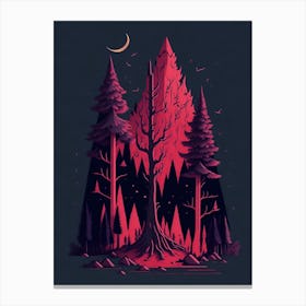 A Fantasy Forest At Night In Red Theme 33 Canvas Print