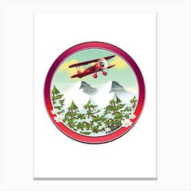 Bi plane flying over the mountains. Canvas Print