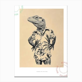 Iguana In A Floral Shirt Block Print 3 Poster Canvas Print