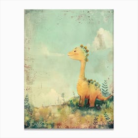 Cute Dinosaur In The Wild Storybook Painting Canvas Print