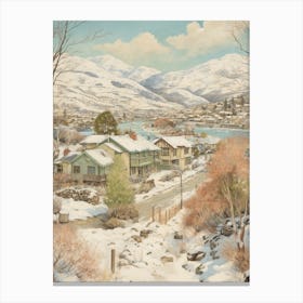 Vintage Winter Illustration Queenstown New Zealand 2 Canvas Print