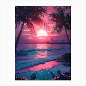 Synthwave Sunset At The Beach 7 Canvas Print