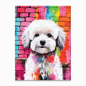 Aesthetic Maltese Dog Puppy Brick Wall Graffiti Artwork Canvas Print