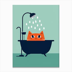 Cat In The Bath Minimal Illustration Canvas Print