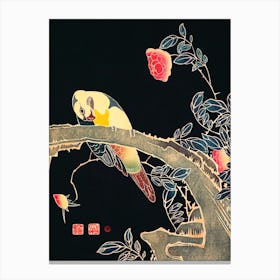 Parrot On The Branch Of A Flowering Rose Bush, Itō Jakuchū Canvas Print