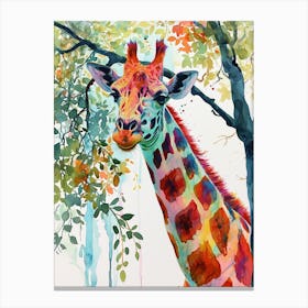 Giraffe In The Tree Watercolour 3 Canvas Print