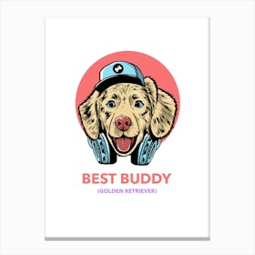 Best Buddy Golden Retriever 1 - design-maker-featuring-friendly-pet-illustrations Canvas Print