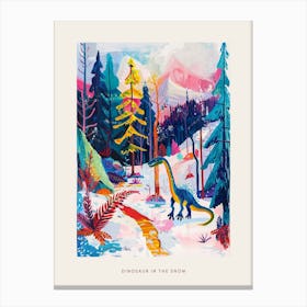 Colourful Dinosaur In A Snowy Landscape 2 Poster Canvas Print