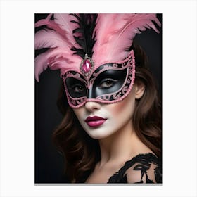 A Woman In A Carnival Mask, Pink And Black (10) Canvas Print