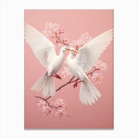 Doves In Cherry Blossoms Canvas Print