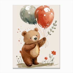 Brown Bear Holding Balloons Storybook Illustration 2 Canvas Print