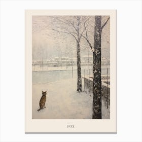 Vintage Winter Animal Painting Poster Fox 1 Canvas Print
