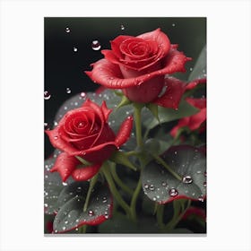 Red Roses At Rainy With Water Droplets Vertical Composition 90 Canvas Print