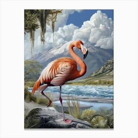 Greater Flamingo South America Chile Tropical Illustration 4 Canvas Print