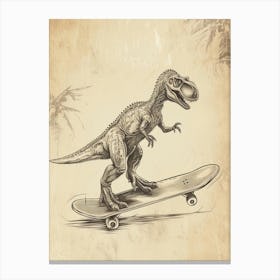 Vintage Carnotaurus Dinosaur On A Skateboard 2 Canvas Print