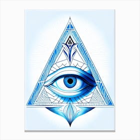 Pineal Gland, Symbol, Third Eye Blue & White 6 Canvas Print