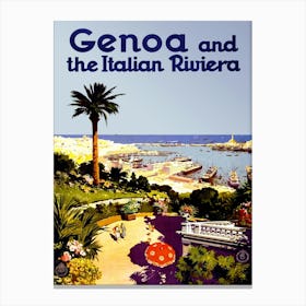 Genoa And Italian Riviera, Vintage Travel Poster Canvas Print